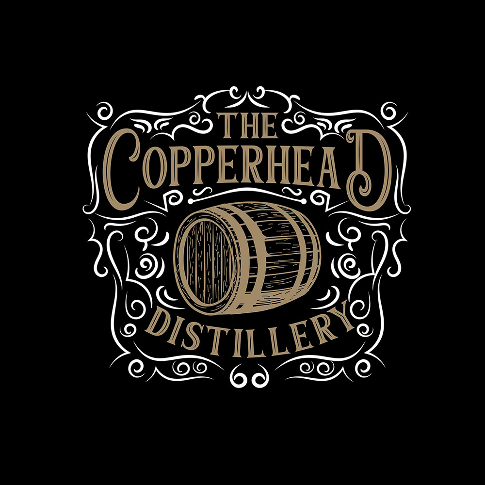 Copperhead Distillery original logo with barrel illustration
