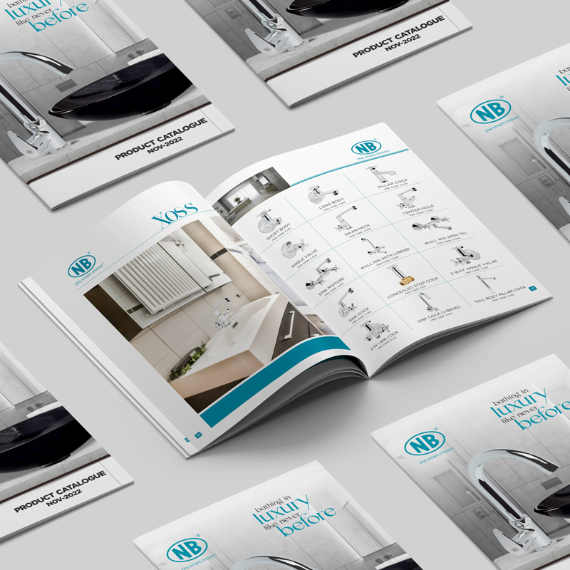 NB Bath Fittings product catalogue with bathroom fixtures and carefully composed page layouts